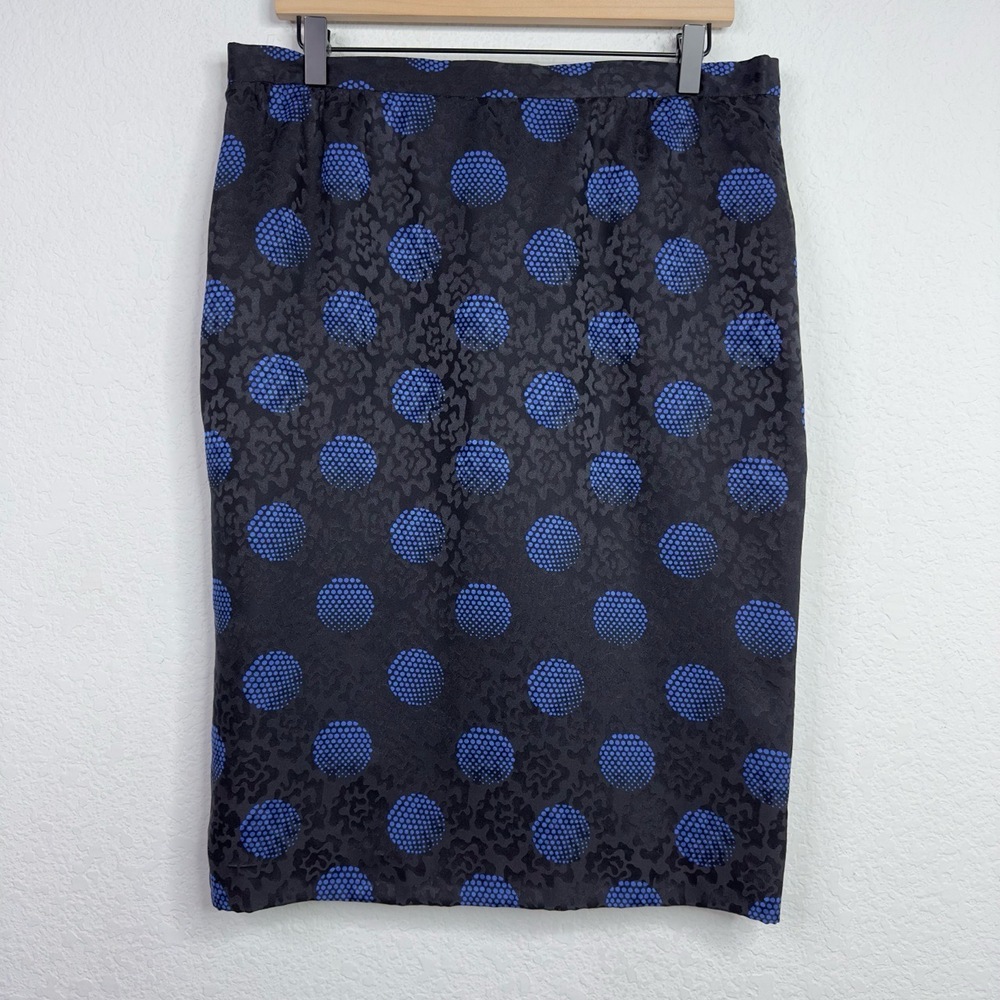 Raul Blanco Skirt Womens M Blue Silk Polka Dot VTG Designer Career Dark Artsy